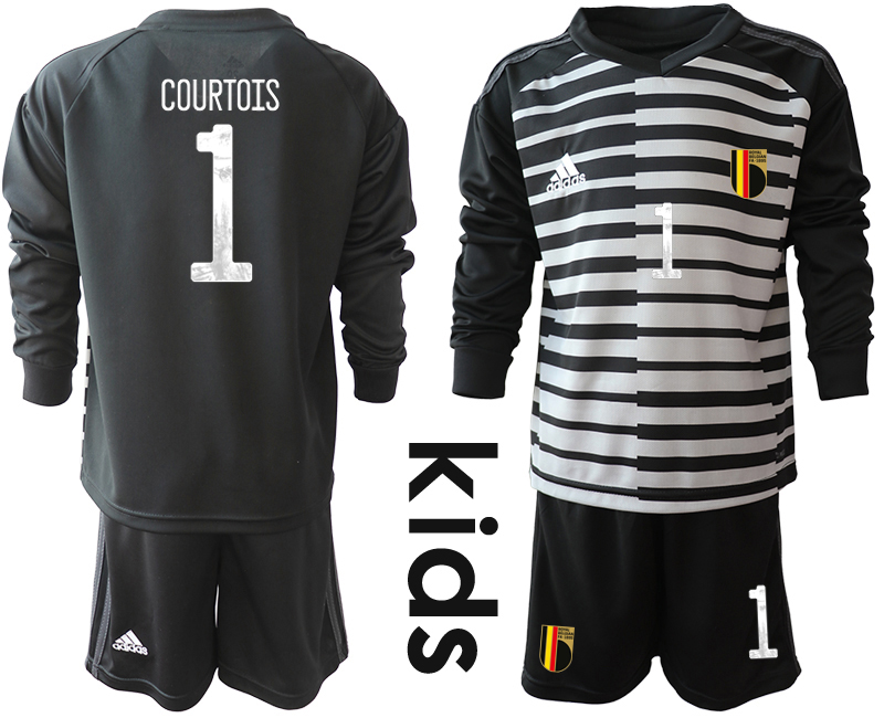 Youth 2021 European Cup Belgium black Long sleeve goalkeeper #1 Soccer Jersey3
